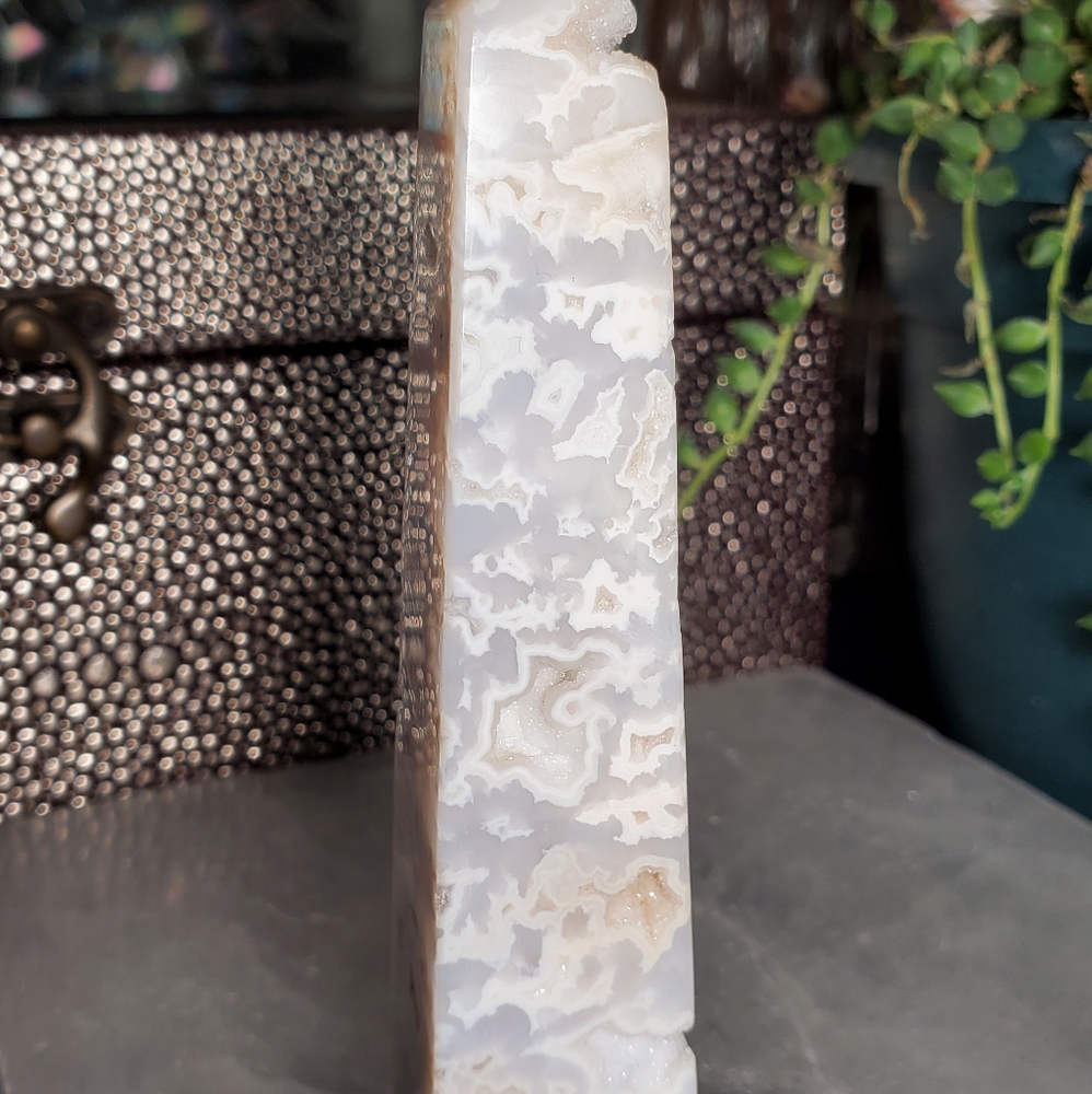 Rare white druzy agate tower #26